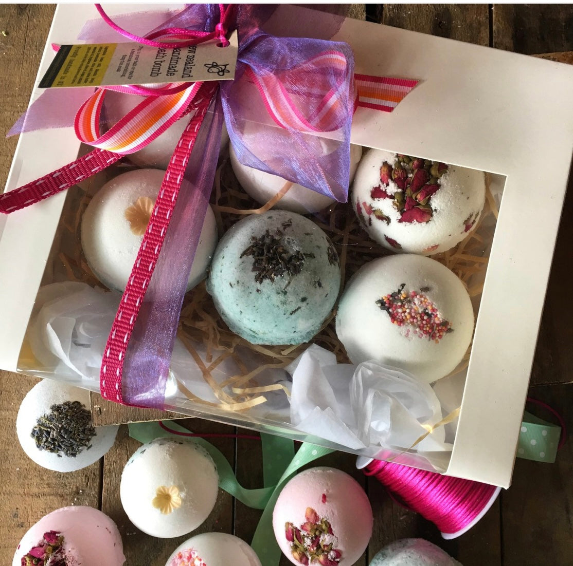 6 big beautiful boxed bath bombs